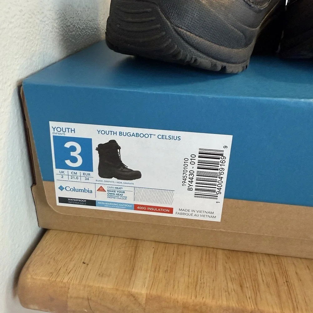 Columbia Kids Sz 3 Youth Bugaboot‎ Celsius Waterproof Snow Boot Ski Omni Heat